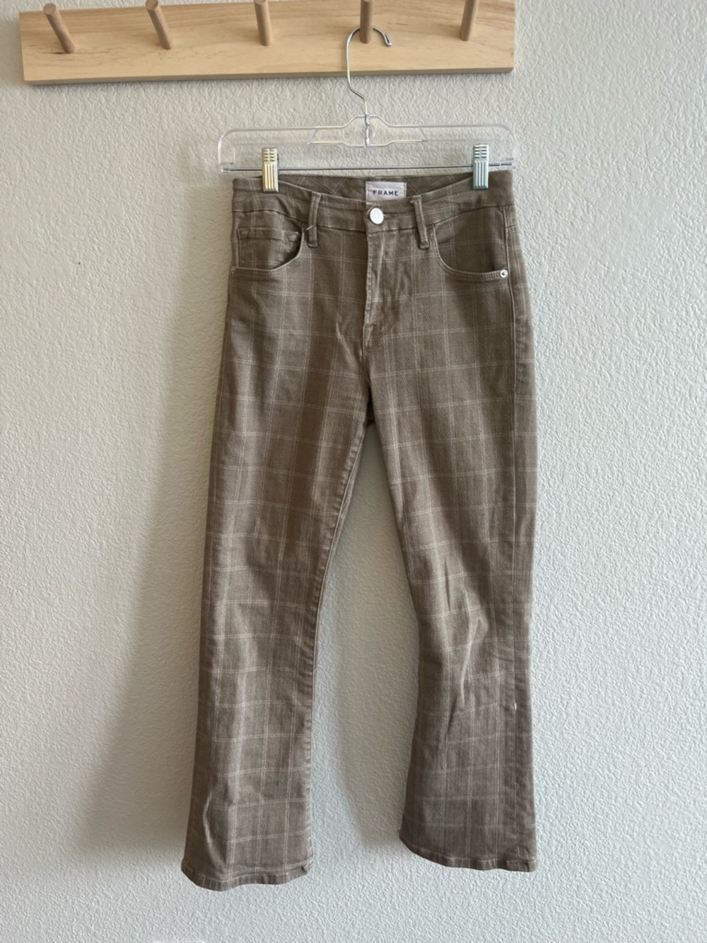 Frame cropped boot cut gingham pants